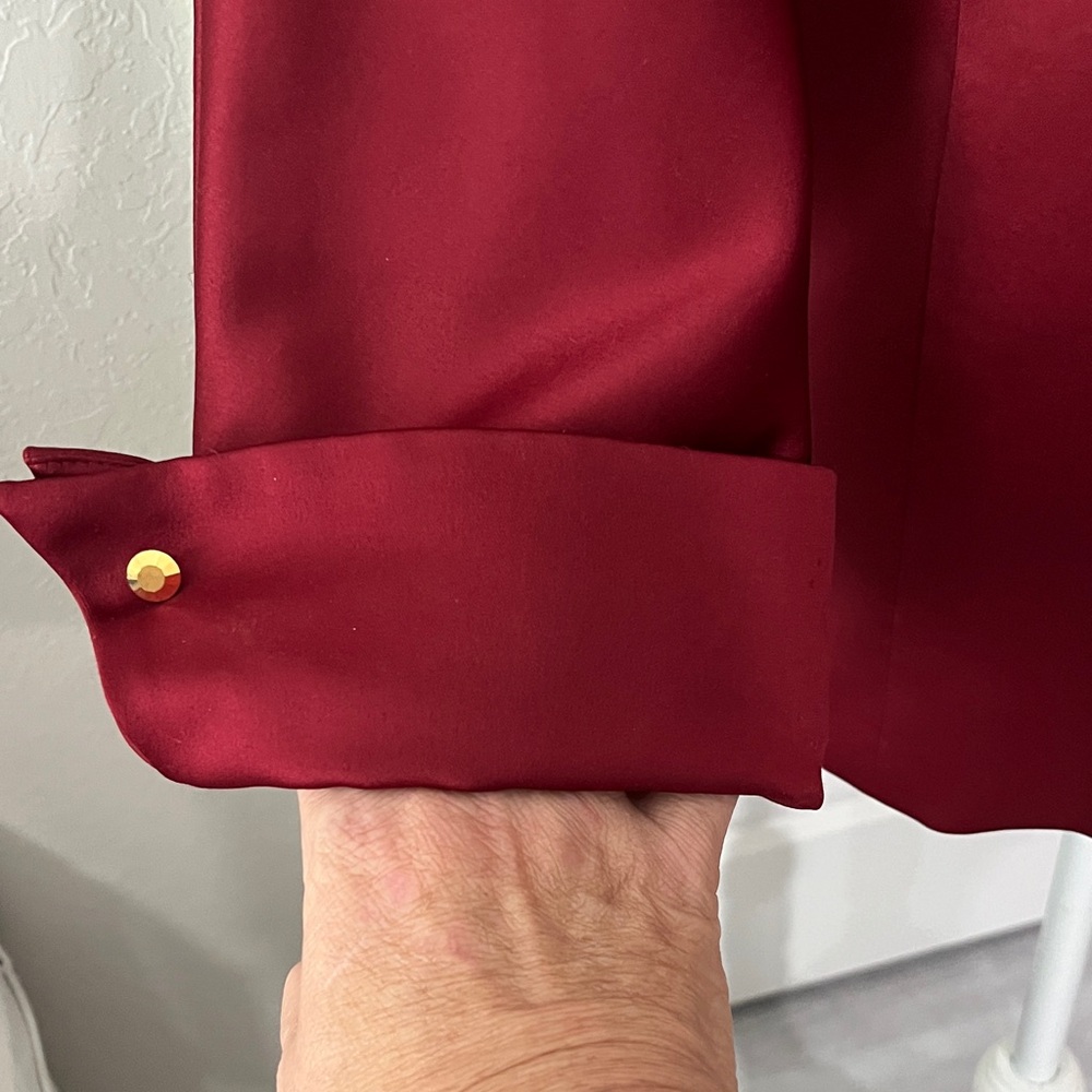 Vie by Victoria Royal Chic Burgundy Reversible Satin Blouse VTG USA RARE SZ 16 - Picture 3 of 15